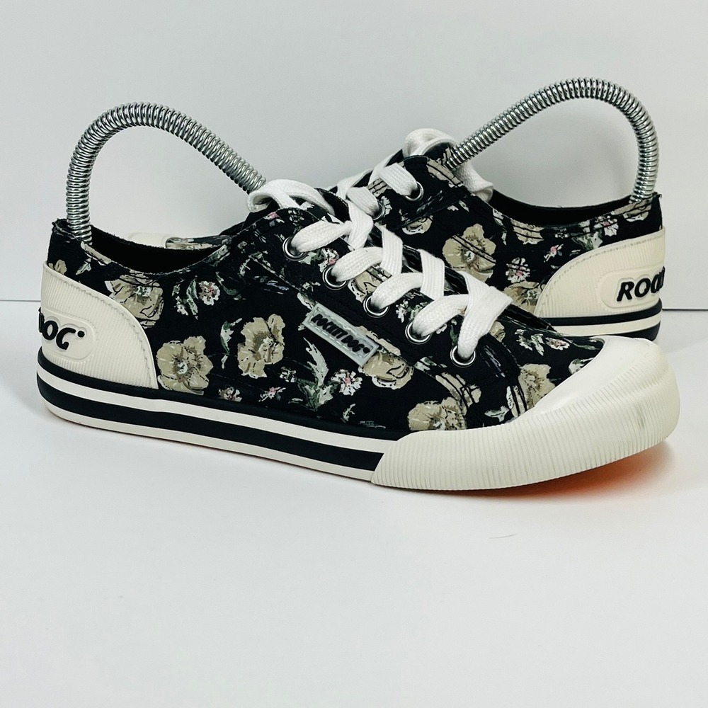 Rocket Dog Jazzin Floral Sneakers Womens 6 Black Canvas Low Top Lace Up Shoes